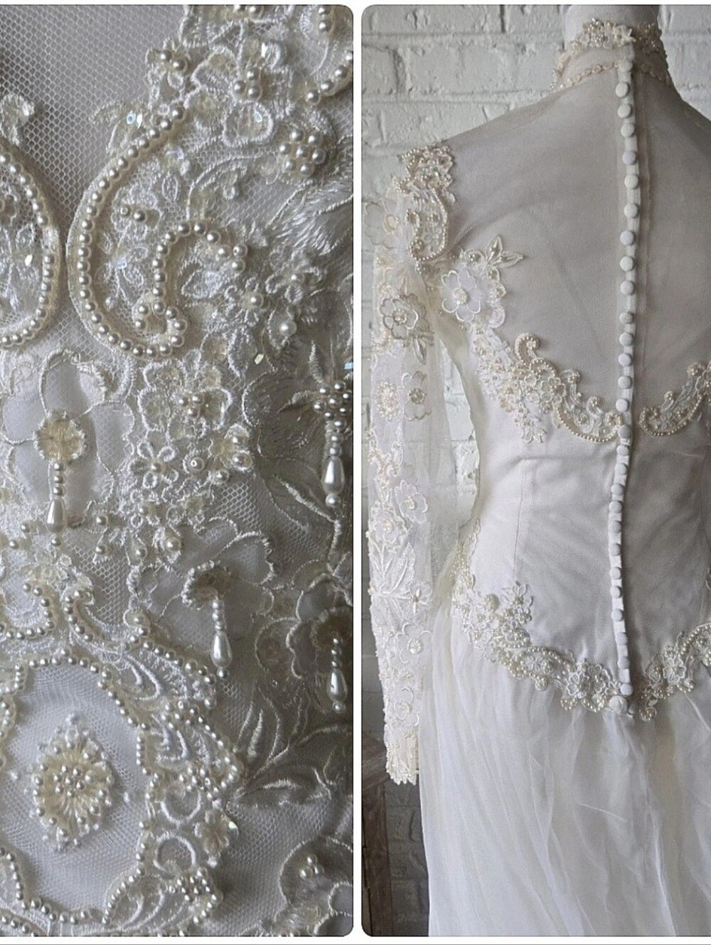 JUNE SPECIAL Vtg 80s 90s High Neck Bead/Pearl/Sequin Wedding Gown, Union, Ivory